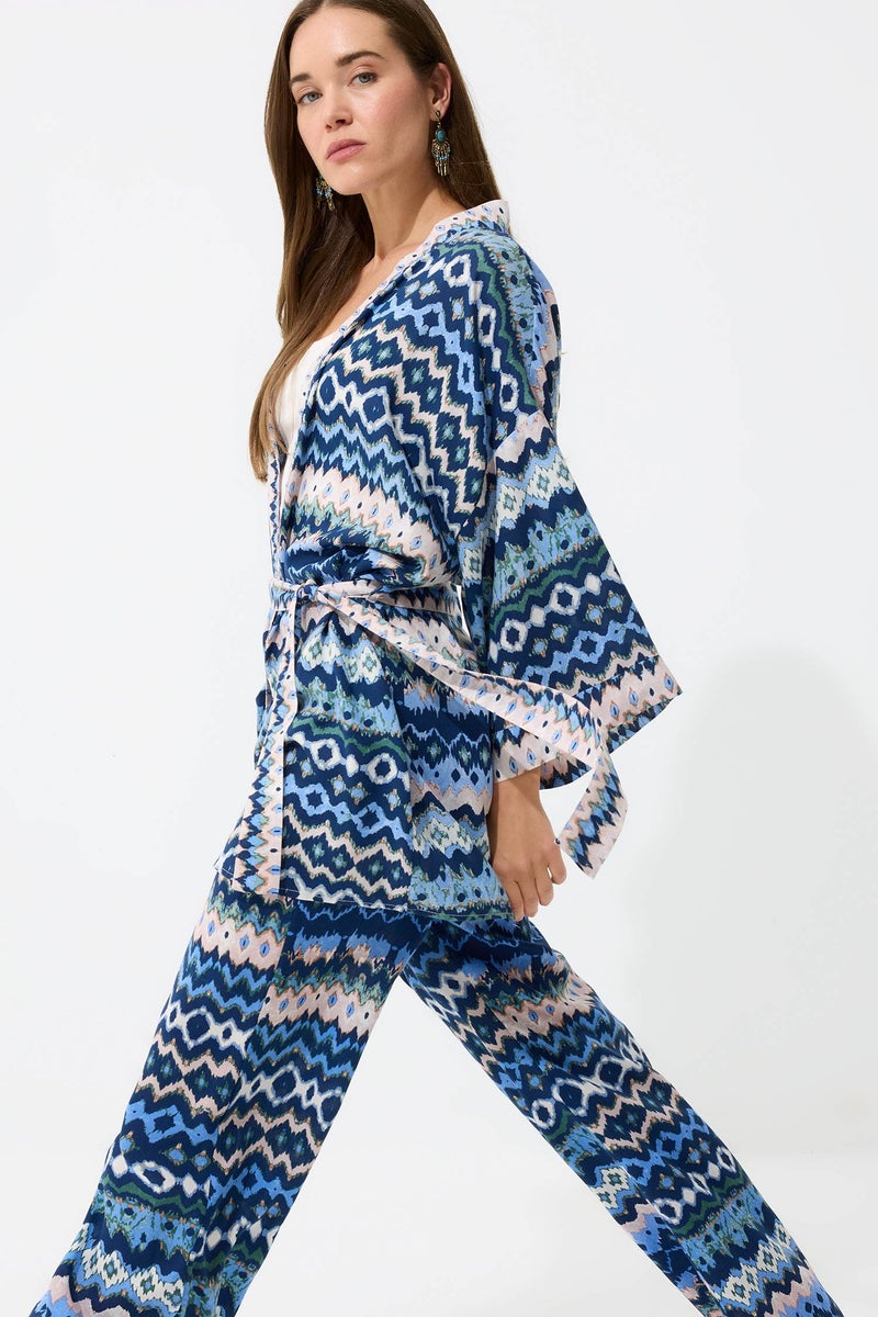 DeFacto Blue Woman Relax Fit Shawl Collar Long Sleeve Shirt Casual - Image 3